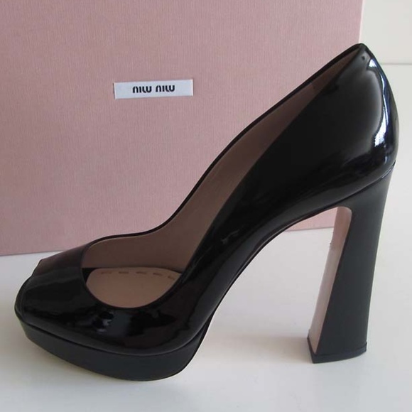 MIU MIU platform peep-toe pumps flared heels 40 10 - Picture 4 of 8
